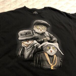 ‘Hug Life’ Adult 2XL Funny Gangster Cats Graphic Short Sleeve Cotton T-Shirt